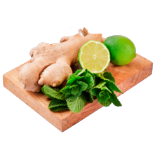 Gember zak à 150 gram,
limoenen net à 3 stuks
of munt zakje à 40 gram